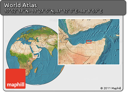 Satellite Location Map of the Area around 11° 9' 41" N, 47° 40' 29" E