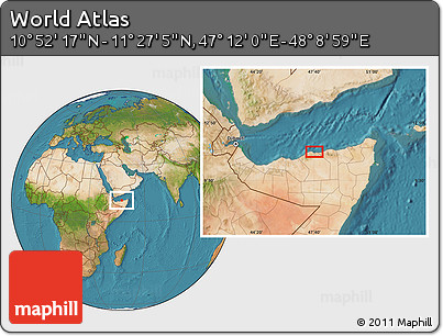 Satellite Location Map of the Area around 11° 9' 41" N, 47° 40' 29" E