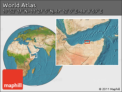 Satellite Location Map of the Area around 11° 9' 41" N, 47° 40' 29" E