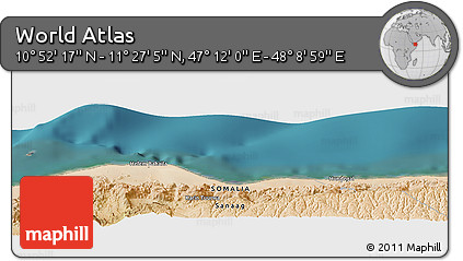 Satellite Panoramic Map of the Area around 11° 9' 41" N, 47° 40' 29" E
