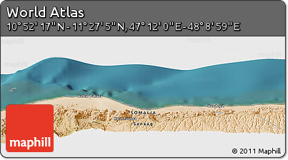 Satellite Panoramic Map of the Area around 11° 9' 41" N, 47° 40' 29" E