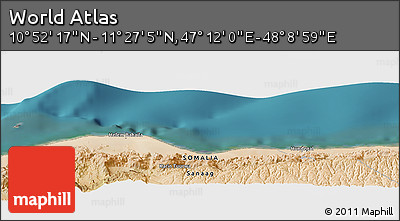 Satellite Panoramic Map of the Area around 11° 9' 41" N, 47° 40' 29" E