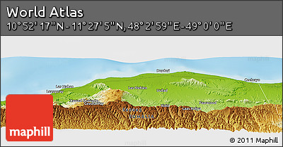 Physical Panoramic Map of the Area around 11° 9' 41" N, 48° 31' 29" E