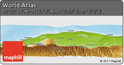 Physical Panoramic Map of the Area around 11° 9' 41" N, 48° 31' 29" E
