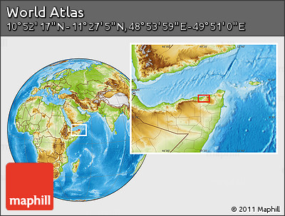 Physical Location Map of the Area around 11° 9' 41" N, 49° 22' 30" E