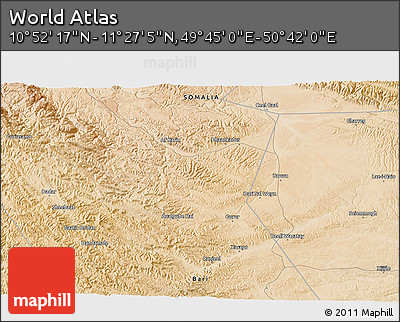 Satellite 3D Map of the Area around 11° 9' 41" N, 50° 13' 30" E