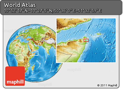Physical Location Map of the Area around 11° 9' 41" N, 51° 4' 30" E