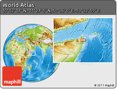 Physical Location Map of the Area around 11° 9' 41" N, 51° 4' 30" E