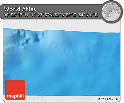 Physical 3D Map of the Area around 11° 9' 41" N, 53° 37' 30" E
