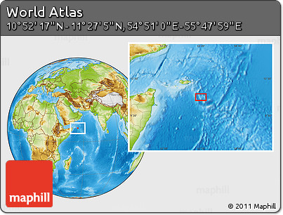 Physical Location Map of the Area around 11° 9' 41" N, 55° 19' 30" E