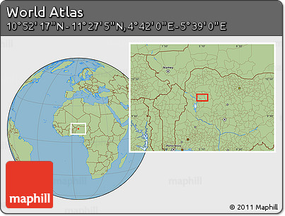 Savanna Style Location Map of the Area around 11° 9' 41" N, 5° 10' 30" E