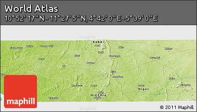 Physical Panoramic Map of the Area around 11° 9' 41" N, 5° 10' 30" E