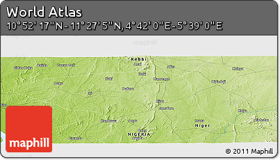 Physical Panoramic Map of the Area around 11° 9' 41" N, 5° 10' 30" E