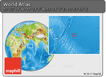Physical Location Map of the Area around 11° 9' 41" N, 60° 25' 29" E