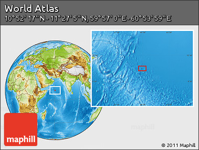 Physical Location Map of the Area around 11° 9' 41" N, 60° 25' 29" E