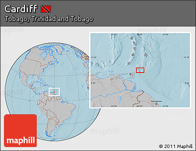 Gray Location Map of Cardiff, hill shading