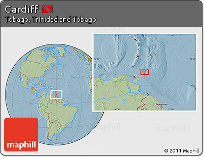 Savanna Style Location Map of Cardiff, hill shading