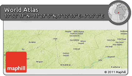 Physical Panoramic Map of the Area around 11° 9' 41" N, 6° 1' 30" E