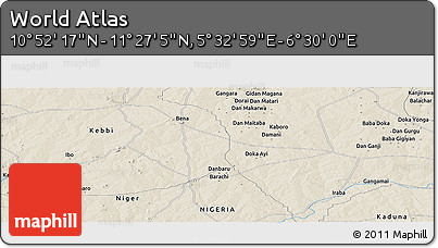 Shaded Relief Panoramic Map of the Area around 11° 9' 41" N, 6° 1' 30" E
