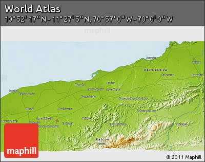 Physical 3D Map of the Area around 11° 9' 41" N, 70° 28' 29" W