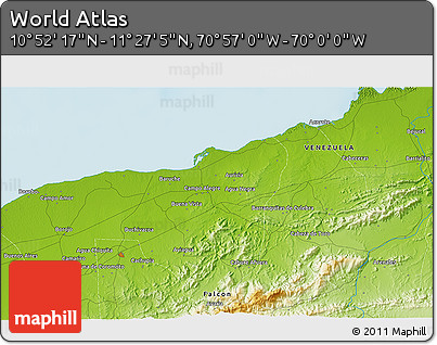 Physical 3D Map of the Area around 11° 9' 41" N, 70° 28' 29" W