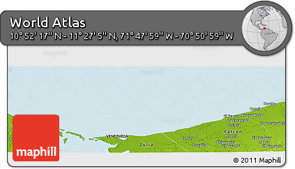Physical Panoramic Map of the Area around 11° 9' 41" N, 71° 19' 29" W
