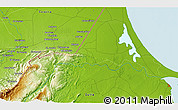 Physical 3D Map of the area around 11° 9' 41" N, 72° 10' 30" W