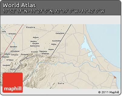 Shaded Relief 3D Map of the Area around 11° 9' 41" N, 72° 10' 30" W