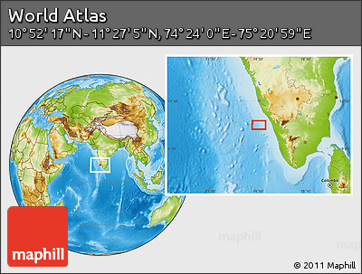 Physical Location Map of the Area around 11° 9' 41" N, 74° 52' 30" E