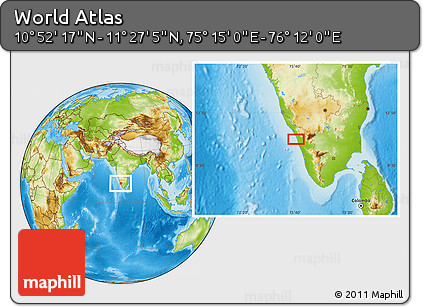 Physical Location Map of the Area around 11° 9' 41" N, 75° 43' 29" E