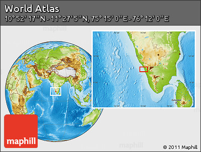 Physical Location Map of the Area around 11° 9' 41" N, 75° 43' 29" E