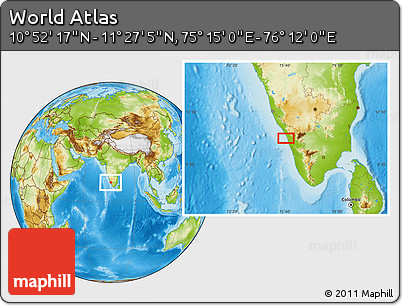 Physical Location Map of the Area around 11° 9' 41" N, 75° 43' 29" E