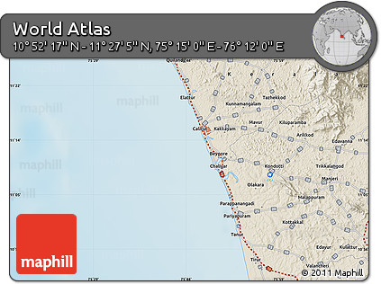 Shaded Relief Map of the Area around 11° 9' 41" N, 75° 43' 29" E