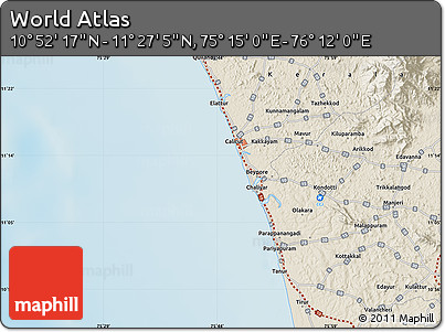 Shaded Relief Map of the Area around 11° 9' 41" N, 75° 43' 29" E