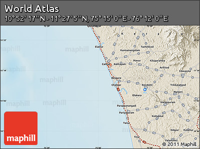 Shaded Relief Map of the Area around 11° 9' 41" N, 75° 43' 29" E