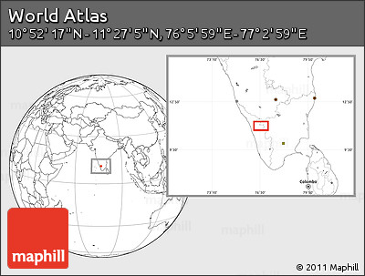 Blank Location Map of the Area around 11° 9' 41" N, 76° 34' 29" E