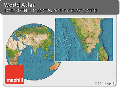 Satellite Location Map of the Area around 11° 9' 41" N, 76° 34' 29" E