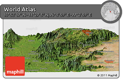 Satellite Panoramic Map of the Area around 11° 9' 41" N, 76° 34' 29" E