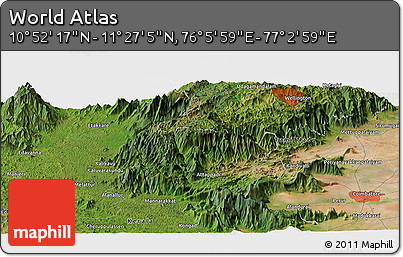 Satellite Panoramic Map of the Area around 11° 9' 41" N, 76° 34' 29" E