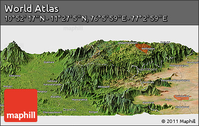 Satellite Panoramic Map of the Area around 11° 9' 41" N, 76° 34' 29" E