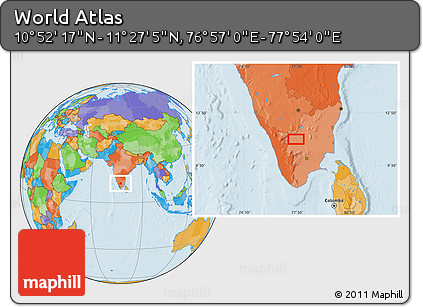 Political Location Map of the Area around 11° 9' 41" N, 77° 25' 30" E