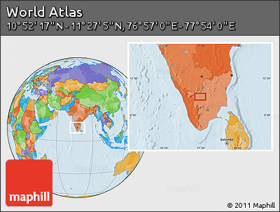Political Location Map of the Area around 11° 9' 41" N, 77° 25' 30" E