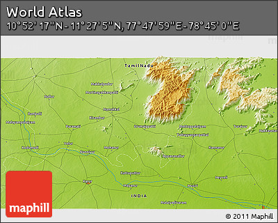 Physical 3D Map of the Area around 11° 9' 41" N, 78° 16' 30" E