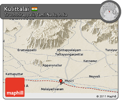 Shaded Relief Panoramic Map of Kulittalai
