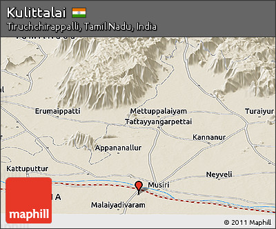 Shaded Relief Panoramic Map of Kulittalai