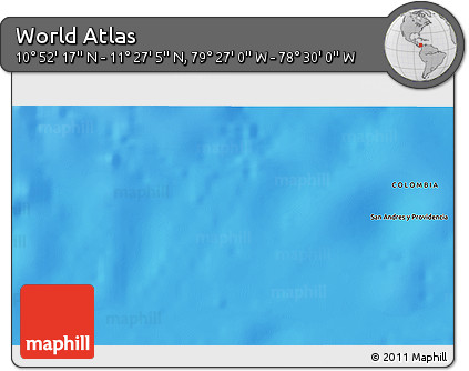 Physical 3D Map of the Area around 11° 9' 41" N, 78° 58' 29" W