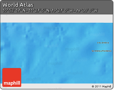 Physical 3D Map of the Area around 11° 9' 41" N, 78° 58' 29" W