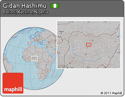 Gray Location Map of Gidan Hashimu, hill shading