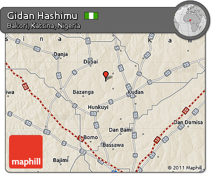 Shaded Relief Map of Gidan Hashimu