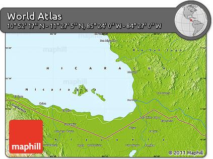 Physical Map of the Area around 11° 9' 41" N, 84° 55' 30" W